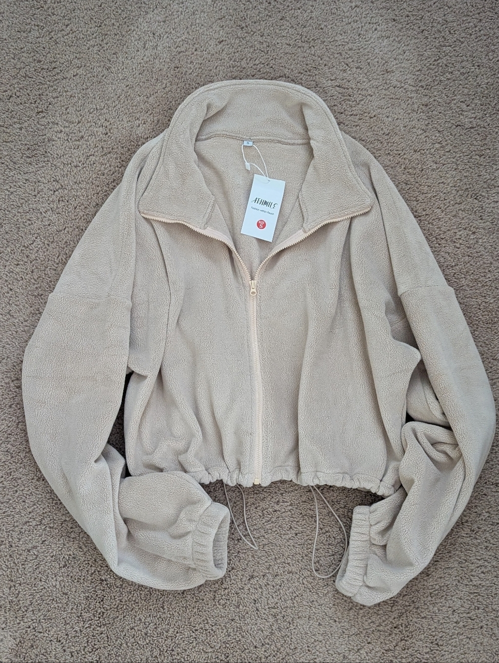 Women's Cropped Fleece Jacket in Beige